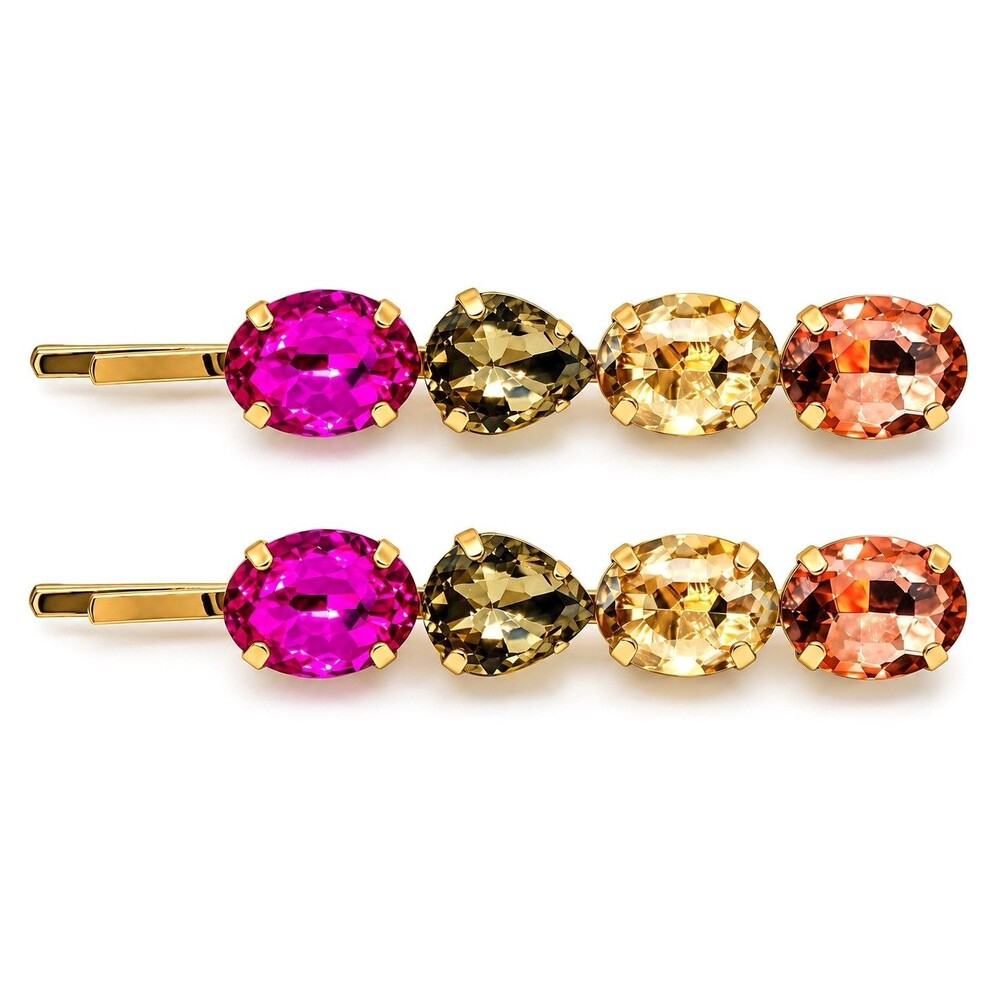 Multicolor Crystal Rhinestone Bobby Pins Gold Hair Clips 2 Piece Set NEW
